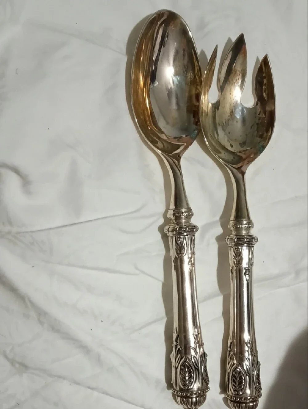 Elegant Silver-Tone Serving Spoon and Fork Set
